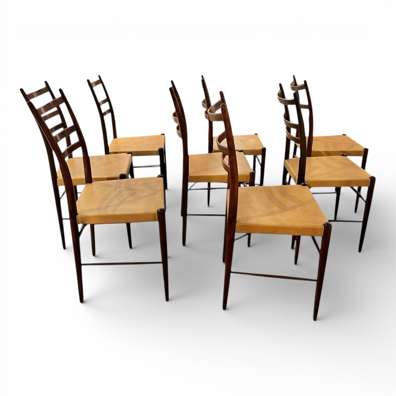 S 398 AS set of 8 chairs with original leather by YNGE EKSTROM, 1960’s 