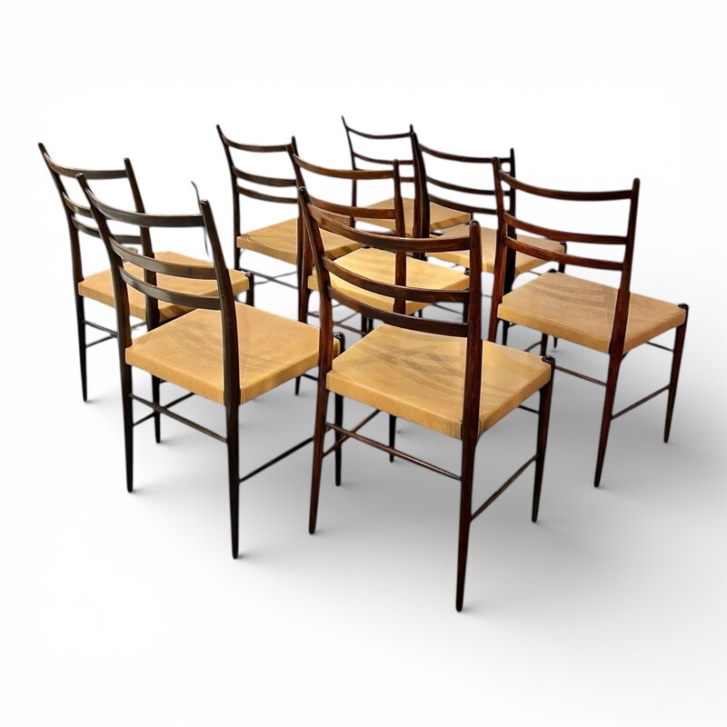 S 398 AS set of 8 chairs with original leather by YNGE EKSTROM, 1960’s 