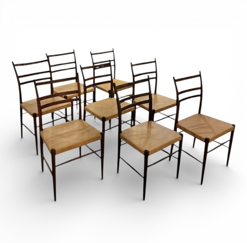 S 405 AS Set of 8 chairs with original leather  by Yngve Ekström, Model GRACELL, designed 1956, Gemla edition Sweden
