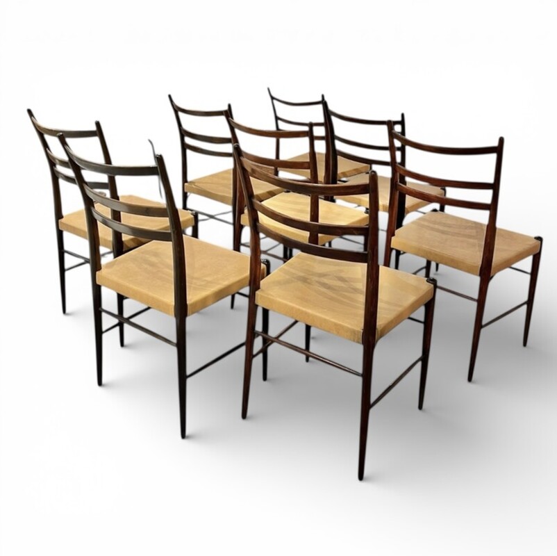 S 405 AS Set of 8 chairs with original leather  by Yngve Ekström, Model GRACELL, designed 1956, Gemla edition Sweden