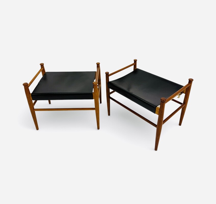 S 500 AG pair of stools Finland teak and black leather 1960’s
