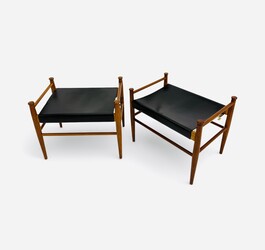 S 500 AG pair of stools Finland teak and black leather 1960’s