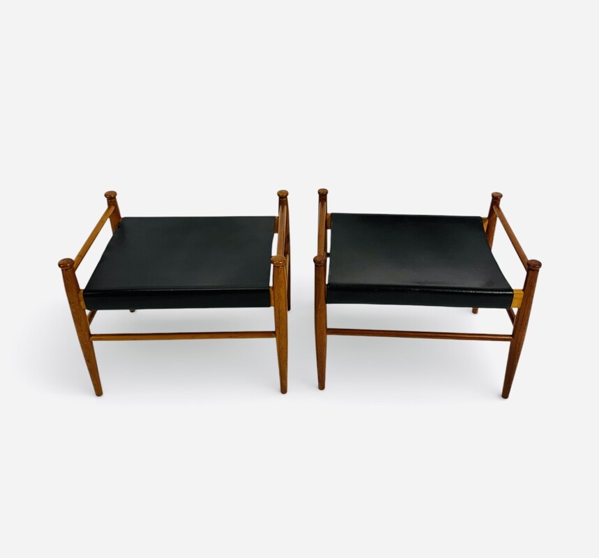 S 500 AG pair of stools Finland teak and black leather 1960’s