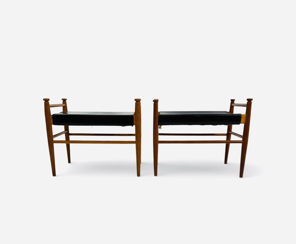 S 500 AG pair of stools Finland teak and black leather 1960’s