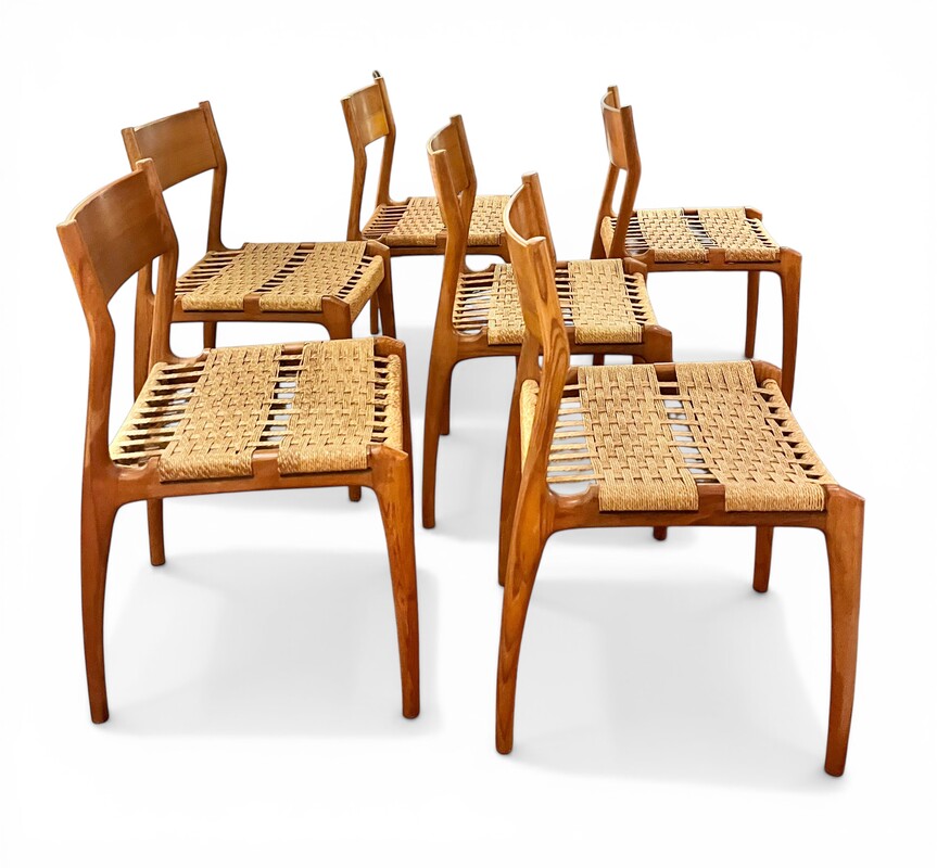S 511 CW set of 6 Havana chairs by Consorzio Sedie Friuli, circa 1960.