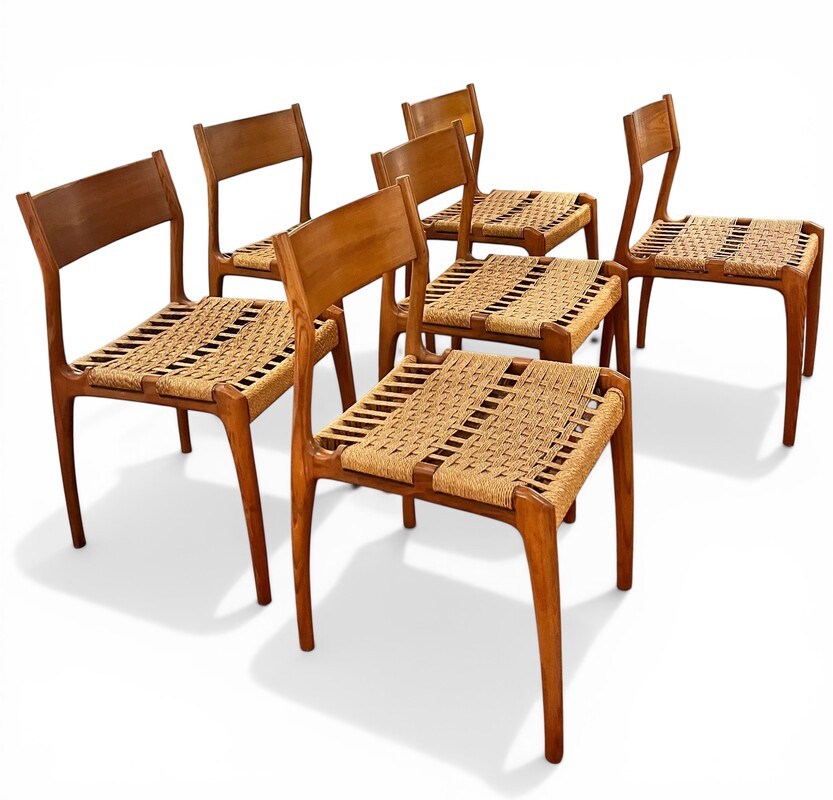 S 511 CW set of 6 Havana chairs by Consorzio Sedie Friuli, circa 1960.
