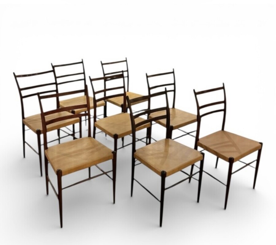S 521 AS Set of 8 chairs with original leather by Yngve Ekström, model «Gracell», Gemla Edition, Sweden 1956