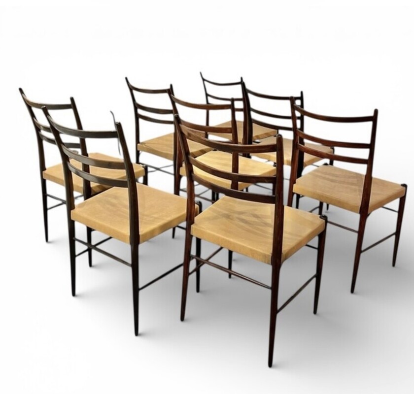 S 521 AS Set of 8 chairs with original leather by Yngve Ekström, model «Gracell», Gemla Edition, Sweden 1956