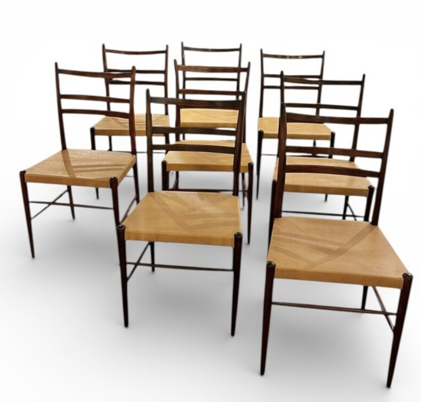 S 521 AS Set of 8 chairs with original leather by Yngve Ekström, model «Gracell», Gemla Edition, Sweden 1956