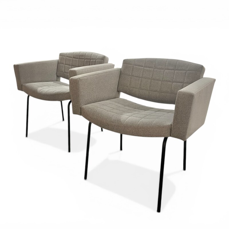 S 538 AS pair of « conseil » armchairs by Pierre Guariche for Meurop, 1960’s ( new fabric ) 