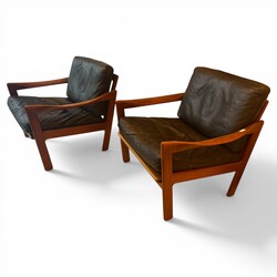 S 542 SC pair of S 534 SC teak and black leather armchairs  by lllum Wikkelso for Niels Eilersen