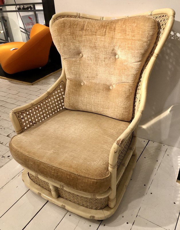 S 811 rattan and velvet armchair 