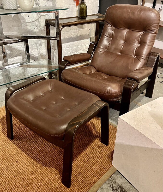 S 844 JC Leather Swedish lounge chair with ottoman, 1970’s