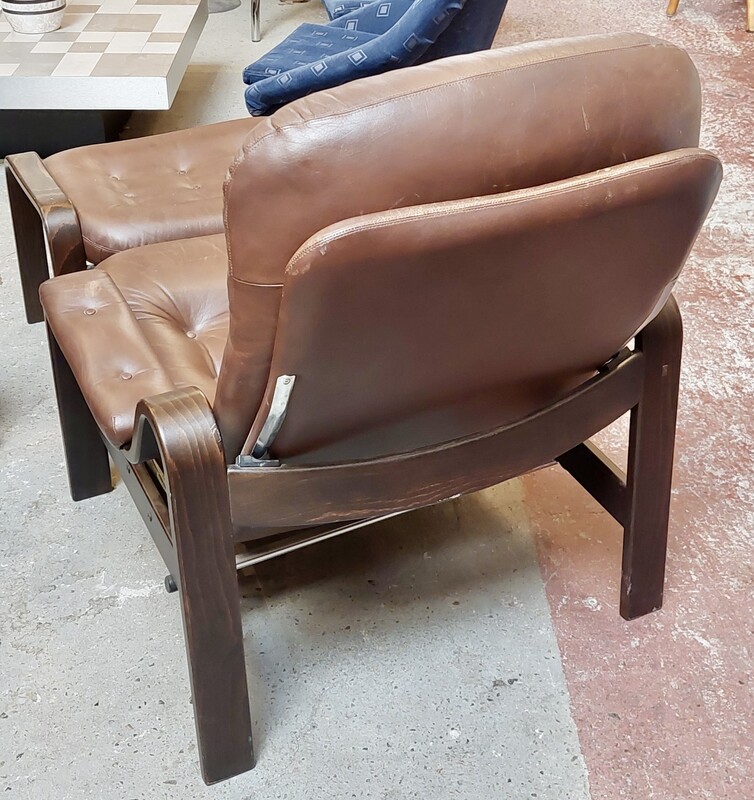 S 844 JC Leather Swedish lounge chair with ottoman, 1970’s